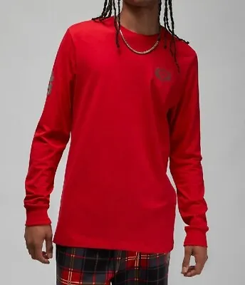 Buy Nike Jordan Long Sleeve T-shirt Back Print Logo Fire Red Mens Medium RRP £39.95 • 30£