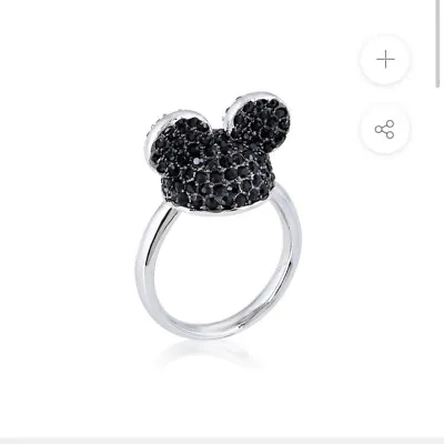 Buy NEW DISNEY COUTURE MICKEY MOUSE Black CRYSTAL White GOLD PLATED RING SIZE L /8 • 12£