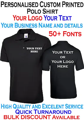 Buy Personalised Custom Printed Polo Shirt Uneek Your Text Logo Unisex Workwear Top  • 10.99£