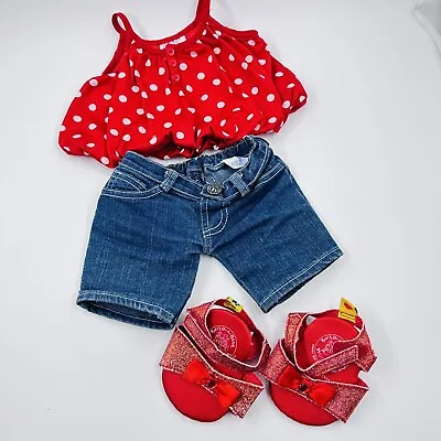 Buy BUILD A BEAR Workshop Red Outfit Polka Dot Top Sandals & Jeans BAB Playset • 17.91£