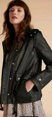 Buy Bnwt M&s Long Sleeve Faux Waxed Leather  Jacket  Size- 10 • 25.70£