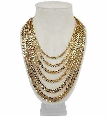 Buy Men's Concave Cuban Link Chain 14k Gold Plated 20  22  24  26  30  Inch Necklace • 10.39£