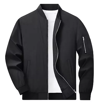 Buy Men's Thin Bomber Jacket Full-Zip Lightweight Spring Autumn Casual Baseball Coat • 32.38£