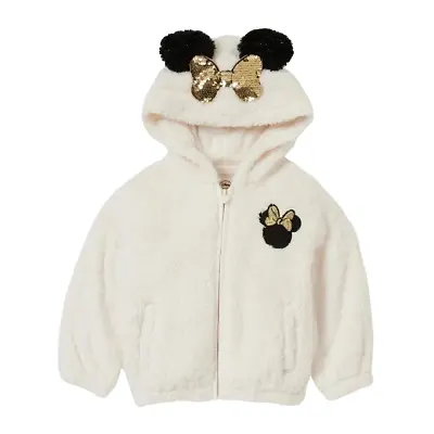 Buy Kids Girls Disney Minnie Mouse Fluffy Jacket Hood 2Pockets Full Zip Age 3-10 Yrs • 12.99£
