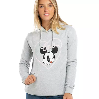 Buy Official Disney Ladies Mickey Mouse Love Kiss Hoodie Grey Ladies Sizes S - XL • 18.74£