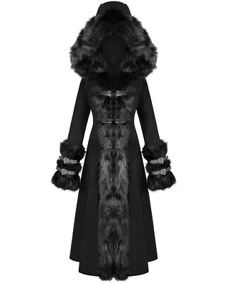 Buy Devil Fashion Womens Long Gothic Lolita Hooded Winter Coat Jacket Black Faux Fur • 144.99£