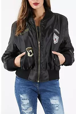 Buy Womens Ladies Zip Up Army Badges MA1 Classic Padded Airforce Biker Bomber Jacket • 7.24£