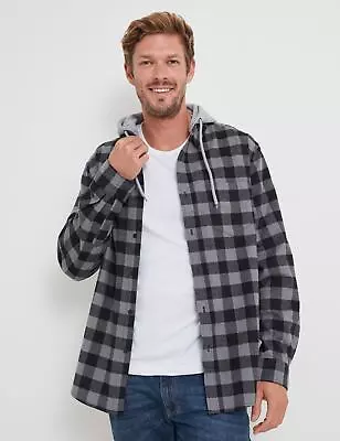 Buy Mens Tops -  Flannel Long Sleeve Shirt With Hood - RIVERS • 16.01£