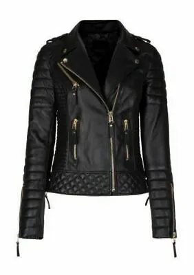 Buy Women's Vintage Real Leather Jacket Biker Style Black Ladies Jacket • 25.99£