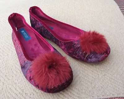 Buy Pavers Red Textile Luxury Slippers With Pom And Rubber Soles UK Size 6 (EU 39) • 7£