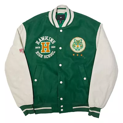 Buy H&M Hawkins High School Faux Leather Sleeve Mens Varsity Jacket Green USA M • 22.99£