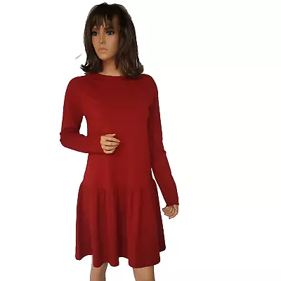 Buy Max Mara Attila Mini Dress Short Red Knit Sweater Viscose Blend Dress Size Small • 64.17£