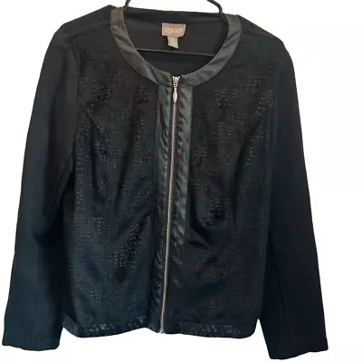 Buy Chicos Jacket Faux Fur Leather Trim Size 2 Black • 17.01£