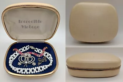 Buy Vintage 60s Jewellery Trinket Box Hard Case Faux Leather Blue Velvet Large Size • 29.99£