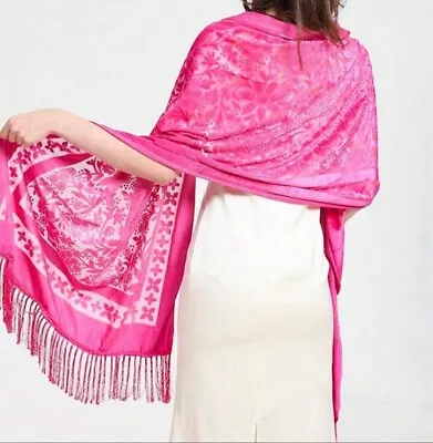 Buy Velvet Scarf/shawl  , Rose Pink Beautiful Design , Cape/ Wrap /goth • 12.95£
