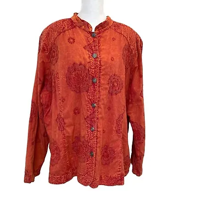 Buy Vintage Gypsy Boho Bohemian Floral Embroidered Shirt Jacket Shacket Red Size 2X • 30.70£