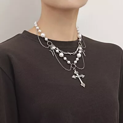 Buy Gothic Pendant Necklace Punk Choker Beaded Necklace Women Jewelry • 6.14£