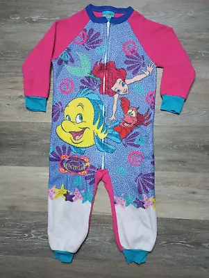 Buy Disney The Little Mermaid Vtg Pajamas Ariel One Piece Zip Up Size 5T PJs 1990s • 32.29£