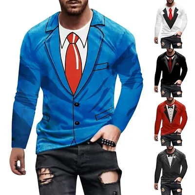 Buy Funny Fake 3D Printed Suit Tuxedo T Shirt For Men Long Sleeve With Muscle Print • 9.06£