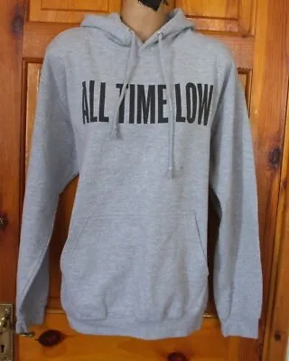 Buy 'all Time Low' Grey Double Sided Logo Kangaroo Pocket Fleece Lined Hoodie Size M • 12.99£