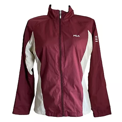 Buy Fila Y2K Track And Field Burgandy Windbreaker Sports Jacket Womens Size Medium • 8.71£