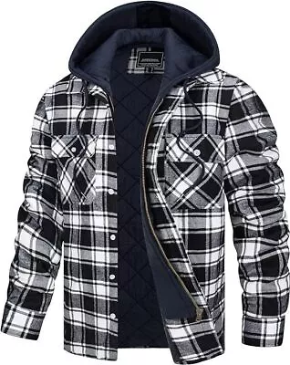 Buy Men Shirt Jacket Hooded Lumberjack Jacket Quilted Fleece Hoodies Check • 59.99£
