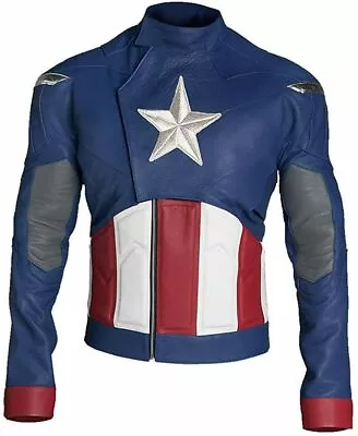 Buy Captain America Motorbike Original Cowhide Leather Jacket With CE Armours • 164.77£