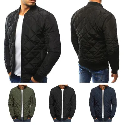 Buy Men Windbreaker Winter Coat Padded Jacket Casual Bomber Zip Fashion Outwear Coat • 18.04£