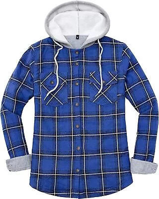 Buy Womens Fleece Hooded Flannel Shirts Plaid Button Down Flannel Shirt Hoodie  • 17£