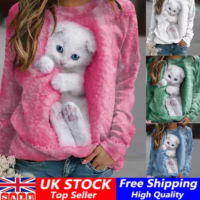 Buy Womens Pullover Blouse 3D Cat Printed T-shirt Long Sleeve Hipster Tops Plus Size • 16.80£