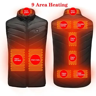 Buy Men USB Electric Heated Vest Jacket 9 Zone Warm Up Heating Pad Cloth Body Warmer • 17.99£