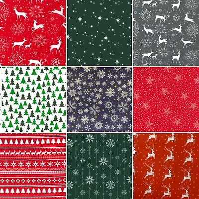 Buy CHRISTMAS Polycottons - Poinsettia, Reindeer, Snowflakes, Trees, Star 44  Wide • 4£