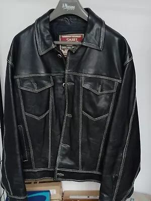 Buy Vintage Denim Style 100% Black Leather Jacket • 125£