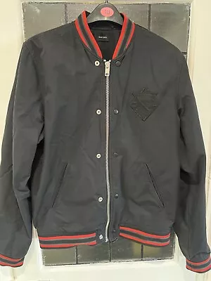 Buy DIESEL Varsity Bomber Jacket Mens XL Lined Full Zip Black Red Trim • 24.99£