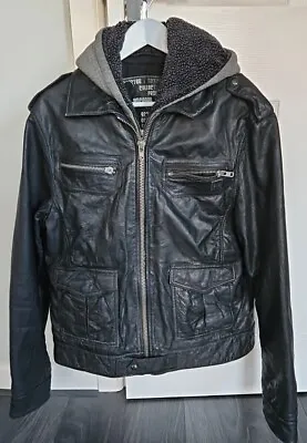 Buy River Island Men's Leather Jacket With Hoodie • 36£