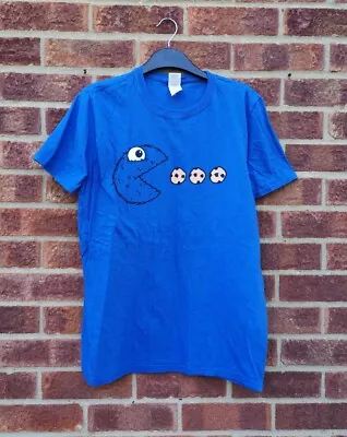 Buy Vtg Blue Tshirt Top Cookie Monster Pacman Gaming Character Retro Patterned M • 12£