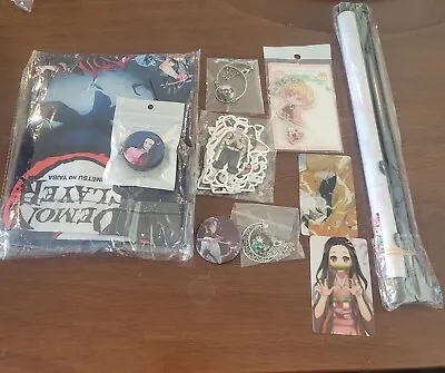Buy Demon Slayer Merch Lot Pins Braclets Stickers Wall Flag Necklace • 9.64£