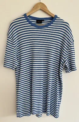 Buy Percival Oversized Textured Striped T Shirt Blue White Extra Large • 19.99£