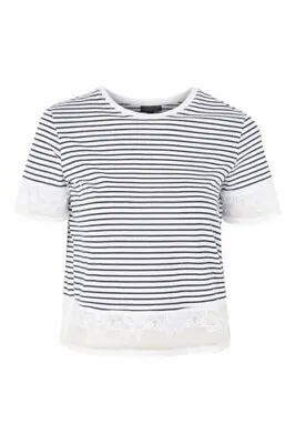 Buy Topshop Stripe Dobby Trim T-Shirt White UK 12 Rrp £24 DH7 GG 06 • 12£