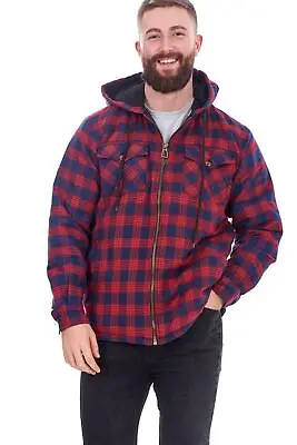 Buy Mens Flannel Padded Work Shirt Hooded Quilted Yarn Dyed Cotton Lumberjack Jacket • 17.95£