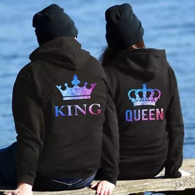Buy Couple Matching His King And Her Queen Hoodies Set Pullovers For Lovers Couples • 20.78£