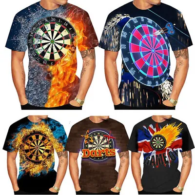 Buy Darts Throw Game Graphic 3D Womens/mens Short Sleeve T-Shirt Casual Top Tee • 4.19£