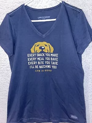 Buy LIFE IS GOOD Crusher Graphic Tee Short Sleeve V-Neck Shirt Dog Watching Blue M • 21.78£
