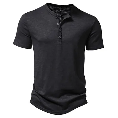 Buy Men Summer Tops Short Sleeve T Shirts Mens Casual Henley Neck Daily Wear T-shirt • 11.79£
