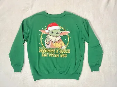 Buy Merry Force Be With You Christmas Sweatshirt Yoda Grogu Green Mandalorian Ugly • 11.53£