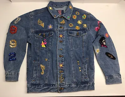 Buy Vintage 90s Pin Patch Bedazzled Band Chorus Music Jean Denim Jacket • 32.12£