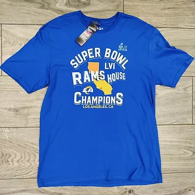 Buy Los Angeles Rams Fanatics Super Bowl LVI Champions Blue NFL T-shirt Mens Size XL • 9.99£