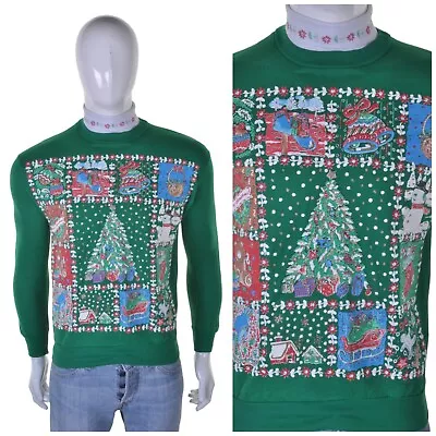 Buy Vintage Christmas Tree Jumper S Cute Kitsch Ugly Tacky Polo Sweater Sweatshirt • 24.99£