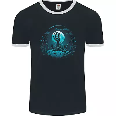 Buy A Skeleton Hand Rising From A Graveyard Mens Ringer T-Shirt FotL • 9.99£