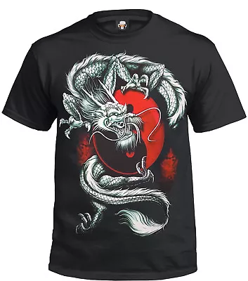 Buy YIN YANG DRAGON Black T-Shirt/Biker/Japaneses Chines Dragon/Tattoo/Rock/Top/Tee • 12.99£